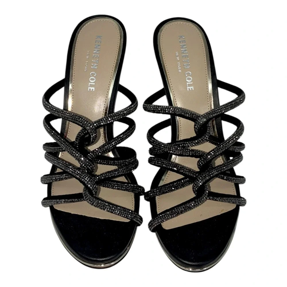 Kenneth Cole Brooke 95 Twist‎ Hematite Rhinestone Strappy Heels 6M NIB
